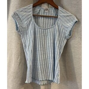 Vintage Y2K Lei Baby Blue Ribbed Lace Trim Top Coquette Fairy‎ Grunge